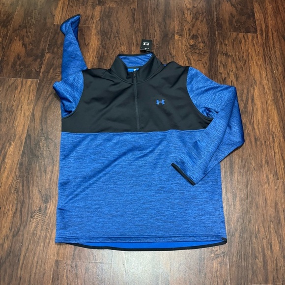 Under Armour Black Blue Half zipped fleece lined collared pullover sweater 2XL - Picture 4 of 12